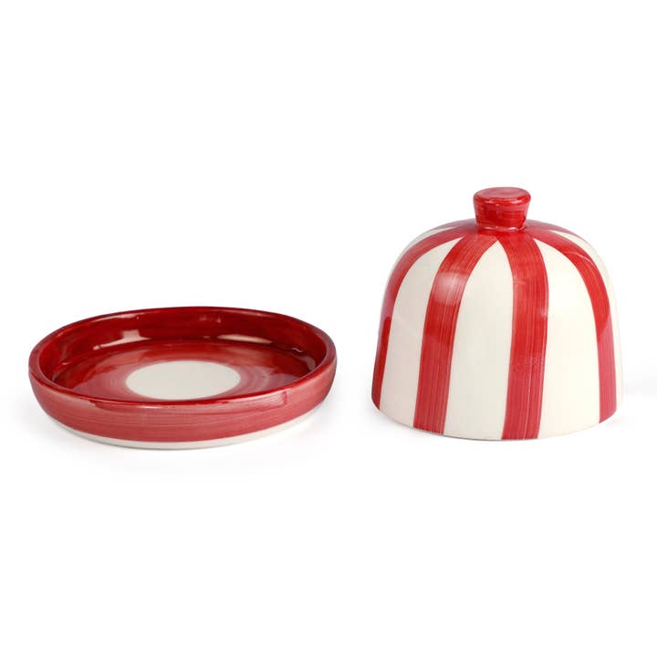 Casa Amarosa - Wholesale Butter Dish - Ceramic Striped Butter Dish - Red , 5 x 5.5 Inches2