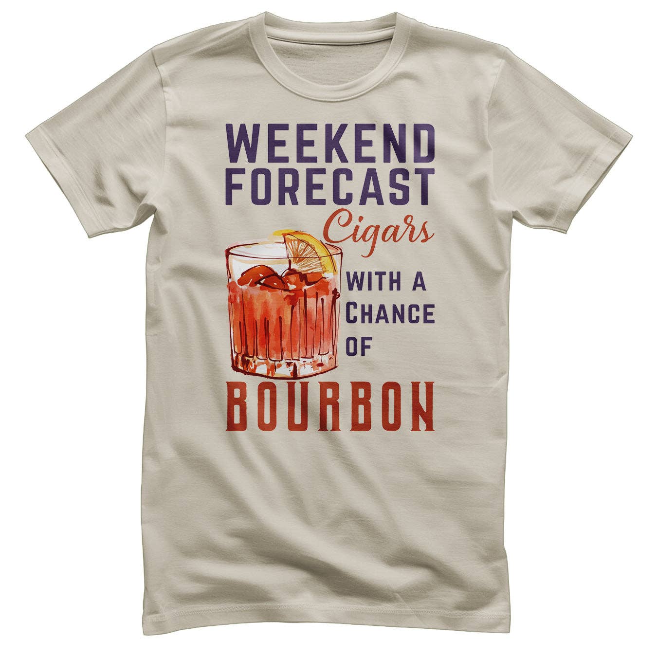 Hybris Production AB - Wholesale Screen Printed T-Shirt - Unisex - Weekend Forecast - Cigars & Bourbon T-Shirt0