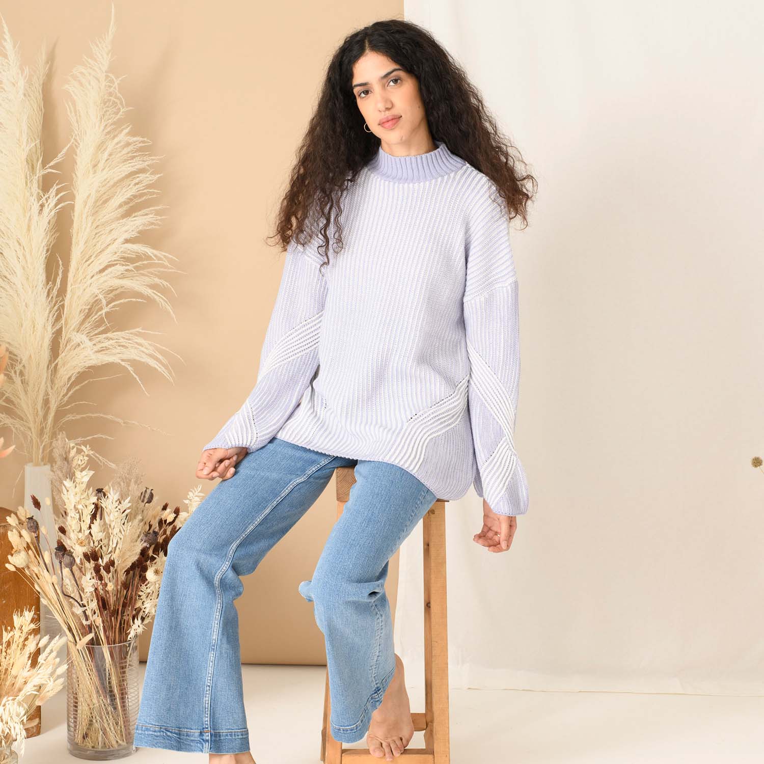 Rosa High Neck Knit Jumper - Pale Blue for wholesale on Faire3