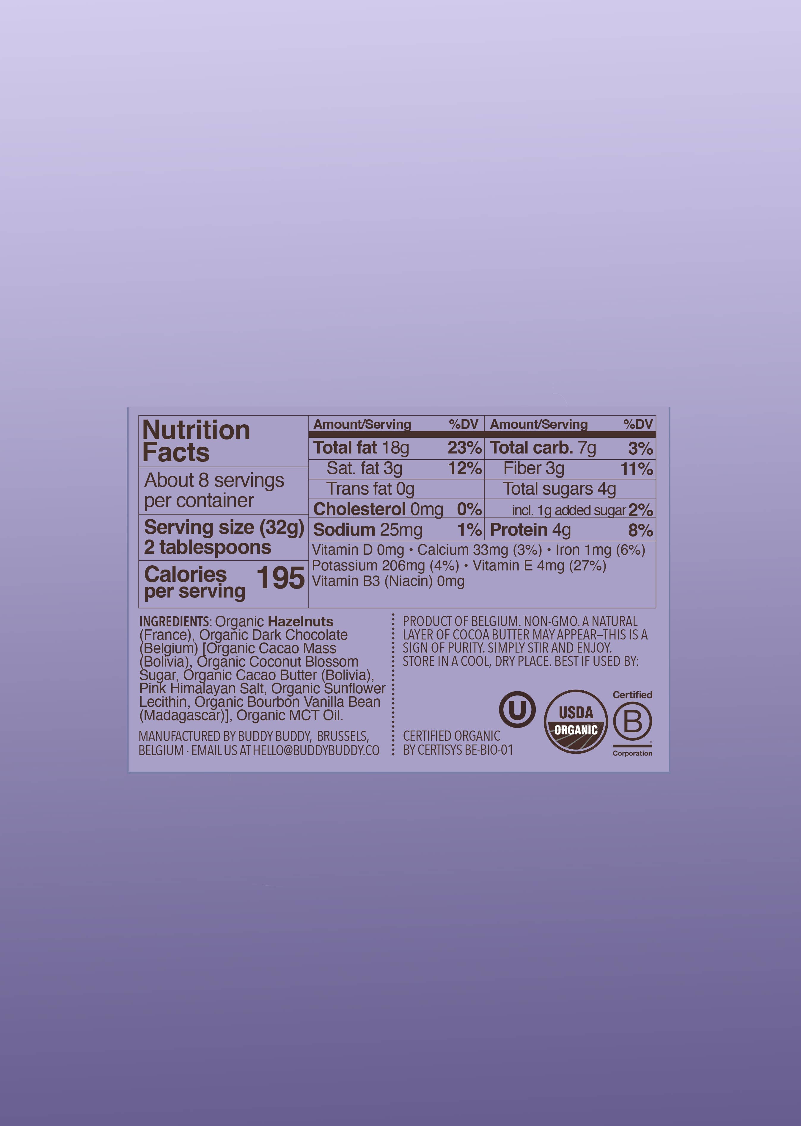 BUDDY BUDDY - Wholesale Nut Butter - Organic Hazelnut Cacao Nut Butter – Hazelnuts & Chocolate2