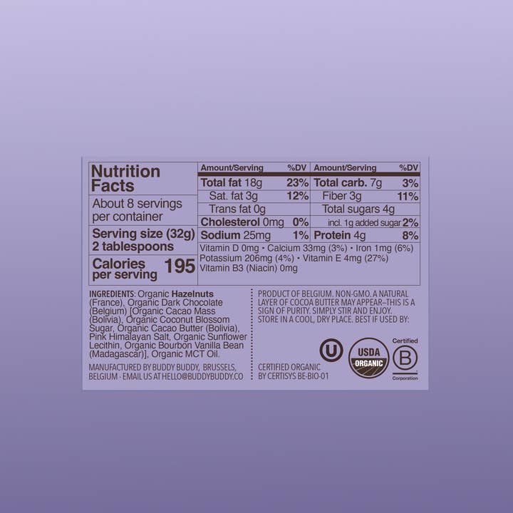 BUDDY BUDDY - Wholesale Nut Butter - Organic Hazelnut Cacao Nut Butter – Hazelnuts & Chocolate2