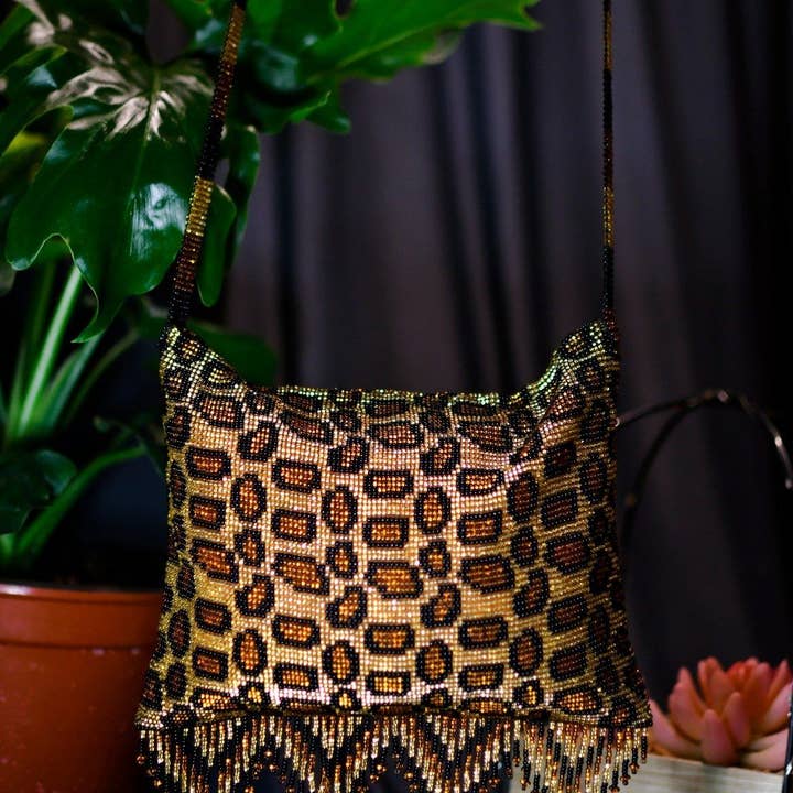 Leopard - Beaded Purse with Animal Print Design for wholesale by Mother Sierra