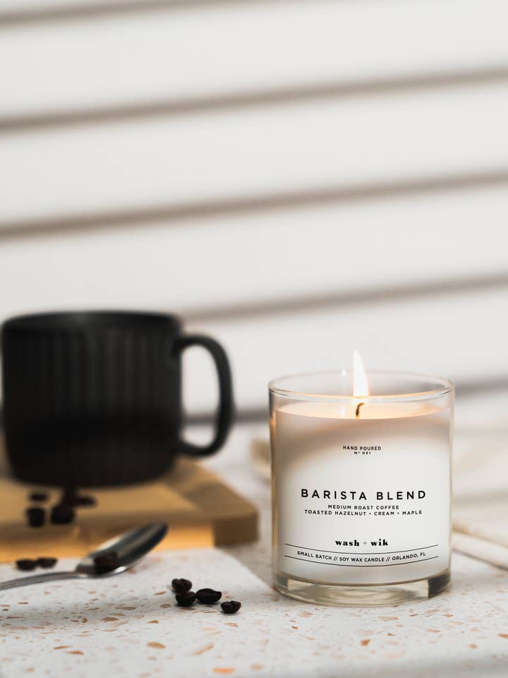 Barista Blend Soy Wax Candle | Hazelnut Coffee - 1 Wick for wholesale by Wash and Wik