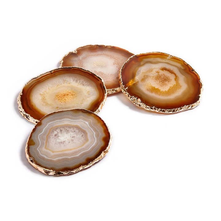 Lumino Coasters, Sand Agate & Gold, Set of 4 and other Purchase Wholesale agate coasters. Free Returns & Net 60 Terms on Faire trending on Faire.