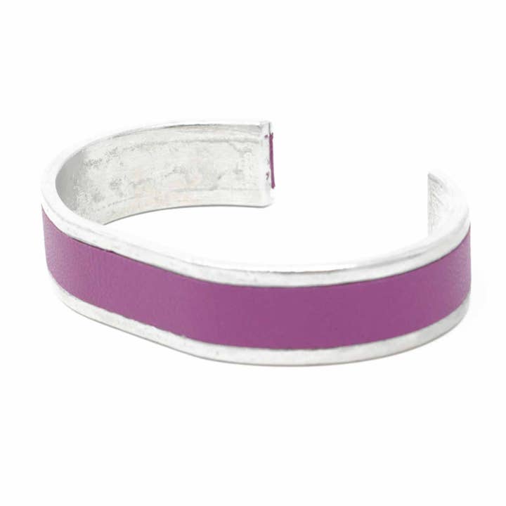 15 Mm Straight End Bangle With Leather Inlay Grape for wholesale by Sobo & Co Jewellery