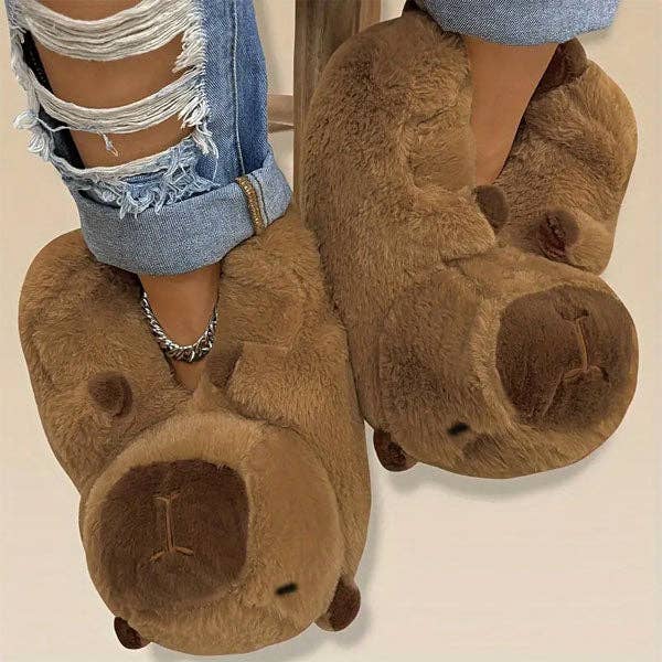 Showcase - Wholesale Slippers - Women's - Capybara Plush Fluffy Animal Slippers5