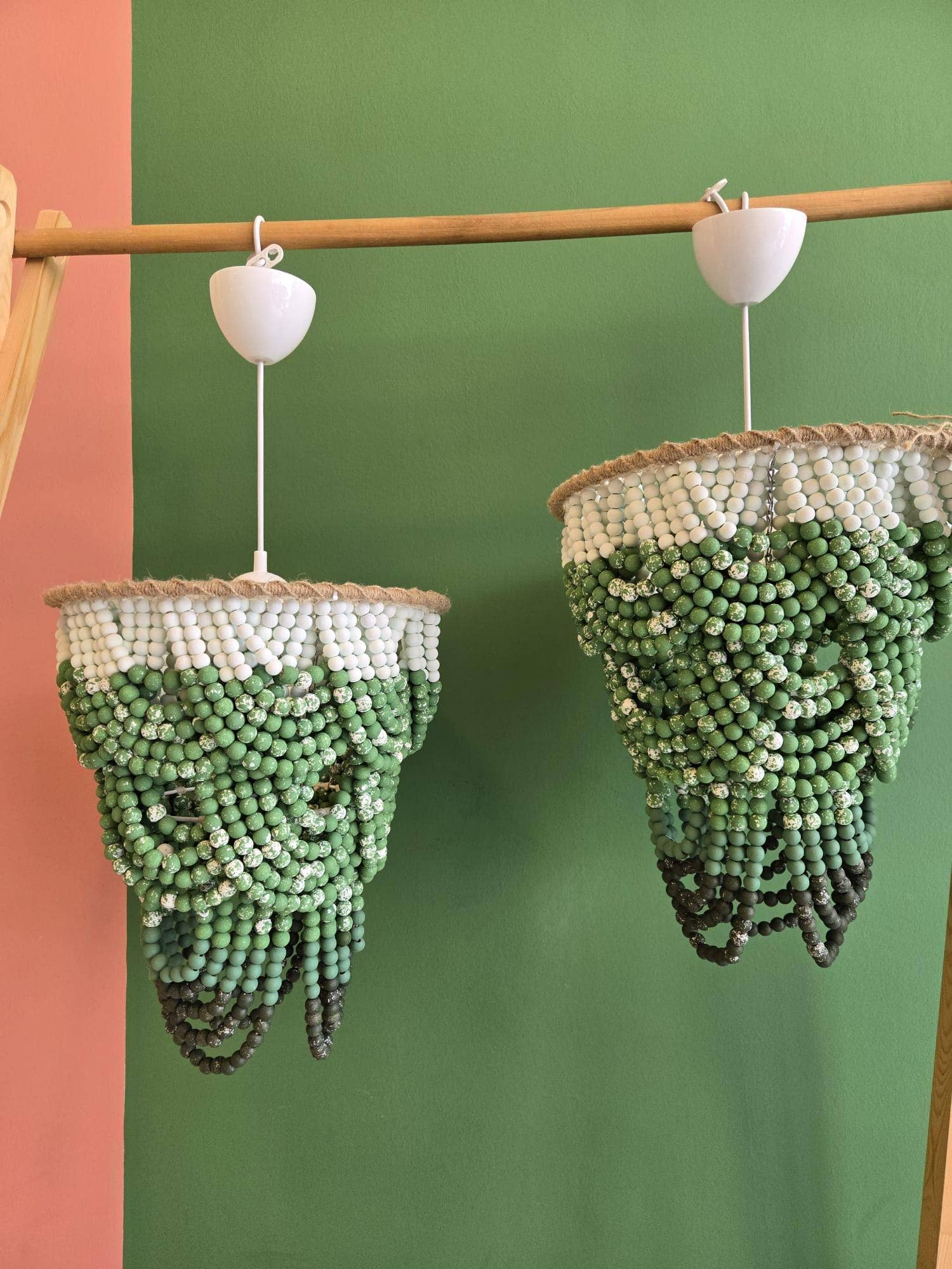 Joy's Arts - Wholesale Chandelier/Hanging Light - Green Ombre Beaded Chandelier: Handmade Boho Pendant Light3