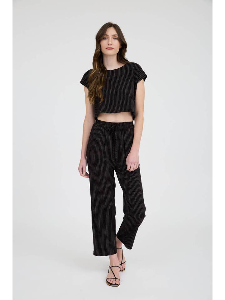 MINE - Wholesale Pants - Women's - PINSTRIPE DRAWSTRING STRAIGHT LEG LINEN PANTS13