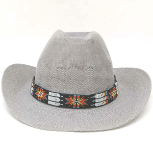 BEADS CORNER - Wholesale Cowboy Hat - Men's - Black Red White Seed Beaded Cowboy Hat Band Belt Feather Beadwork2