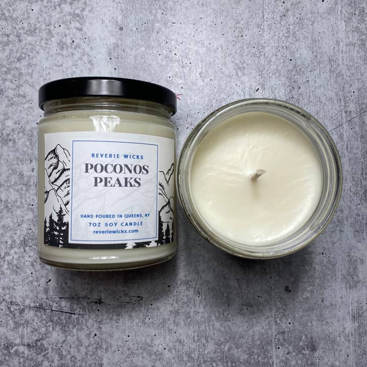 7 oz Poconos Peaks Natural Scented Soy Candle for wholesale by Reverie Wicks