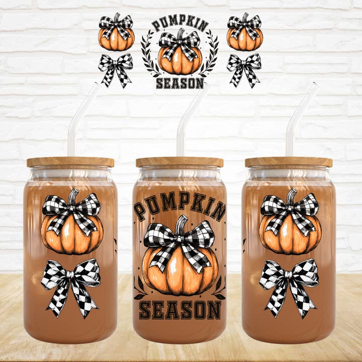 16oz UV DTF Wrap - Pumpkin Season Plaid Bow for wholesale by Small Biz Shipping Co