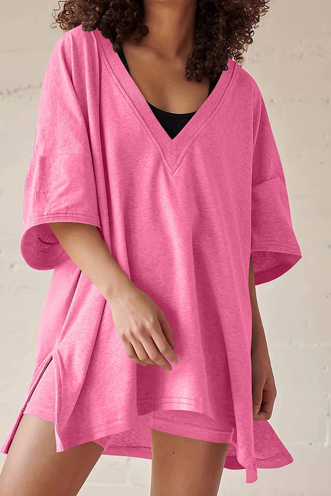 UNISHE - Wholesale Lounge Set - Women's - Summer V Neck Plain Two Pieces Short Set ASJP0907