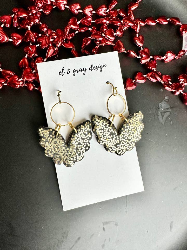 Glittery Angel Wings Dangle Earrings for wholesale by El & Gray Design