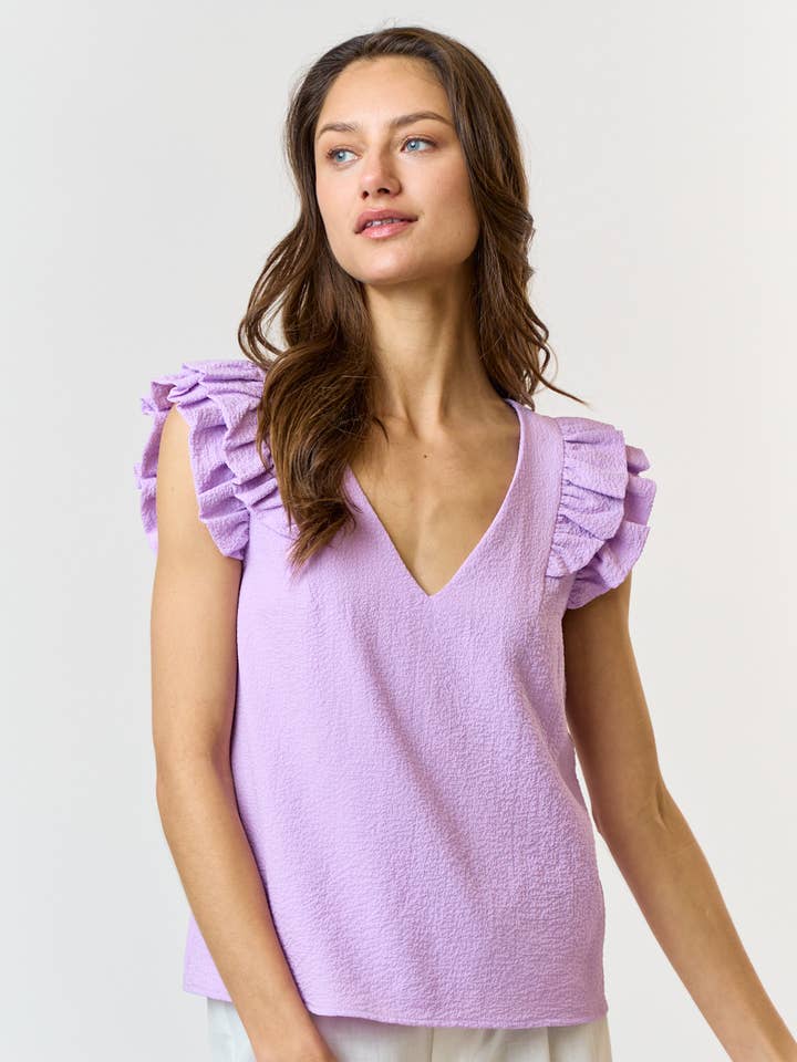 Lalavon - Wholesale Blouse - Women's - LT5553Â Ruffled Detail V Neck Top