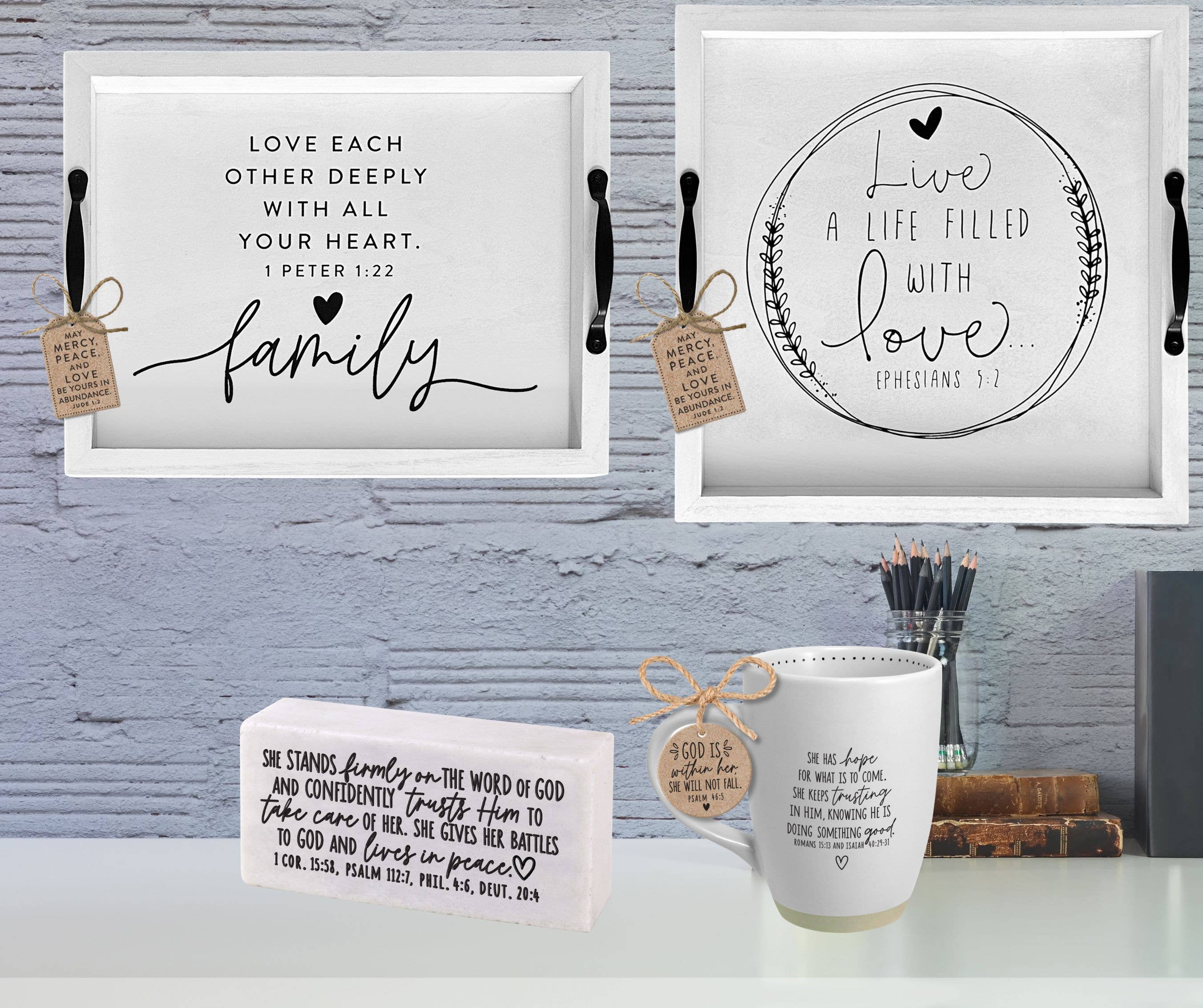 Cottage Garden - Wholesale Decorative Tabletop Object - LCP Scripture Block She Stand Firmly On Word2