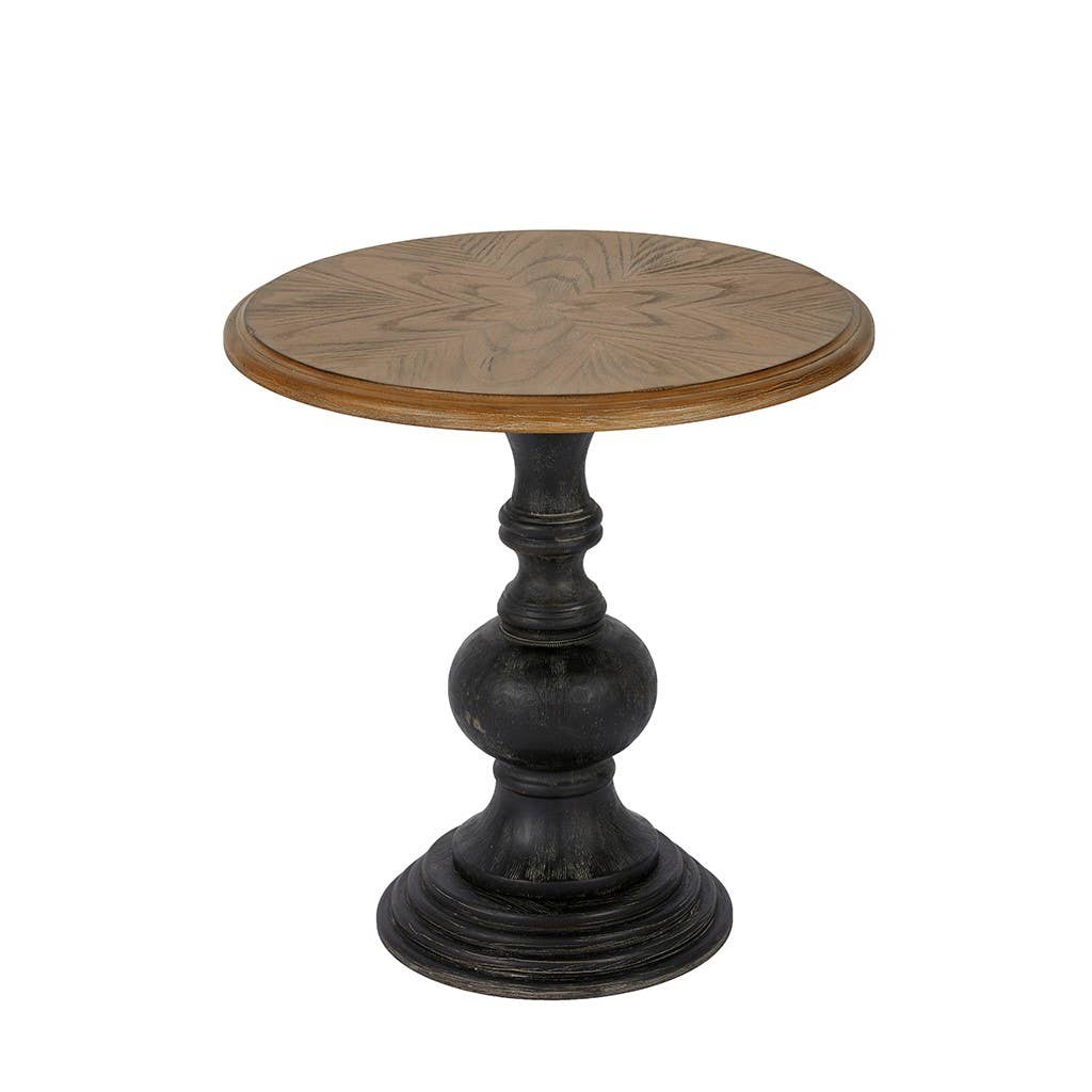 Olliix - Wholesale Side Table - Hand Carved Base Reclaimed Round Accent Table, Black2