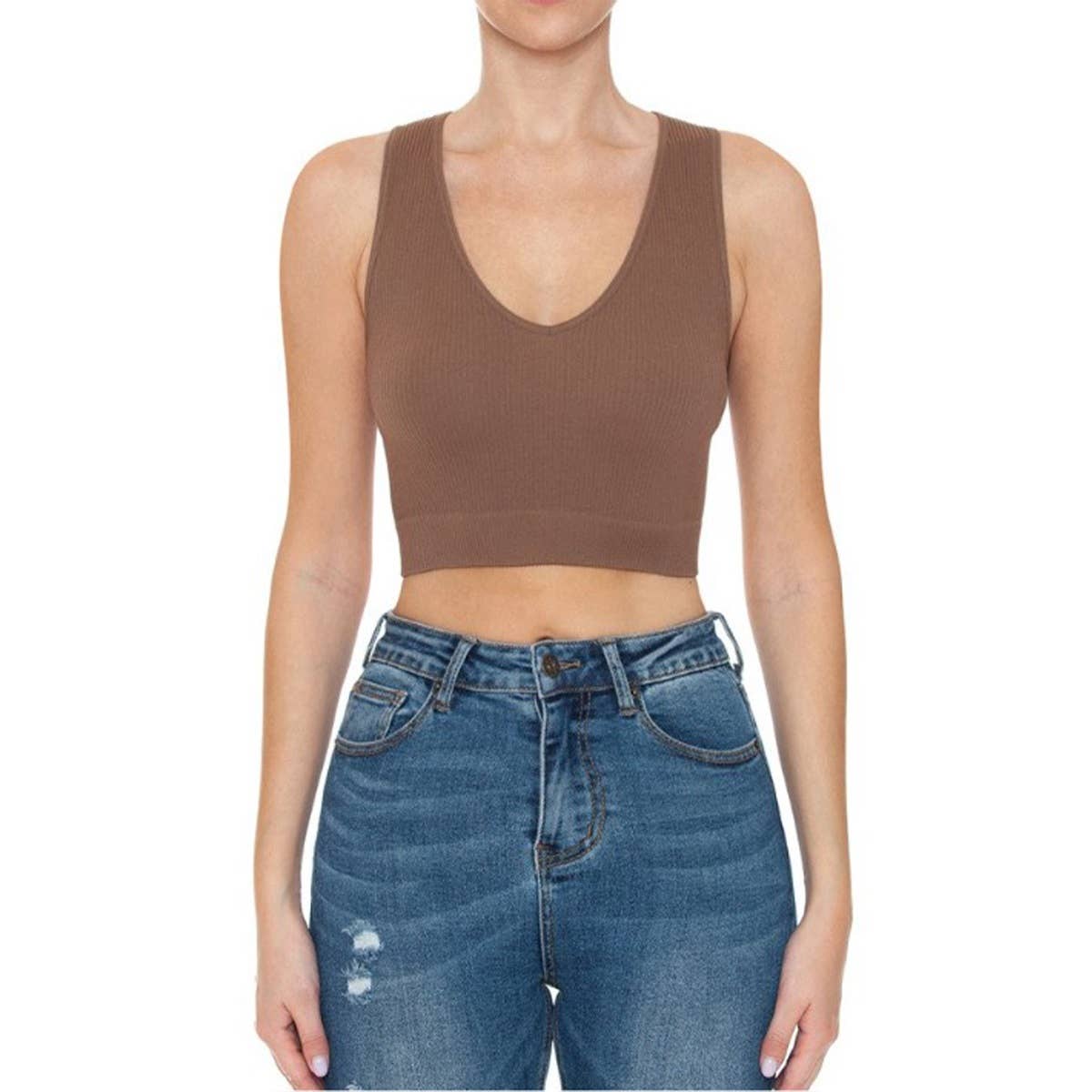 Timeless – wholesale Tank top – Women′s – Deep V Neck Ribbed Seamless Crop Tank Top3