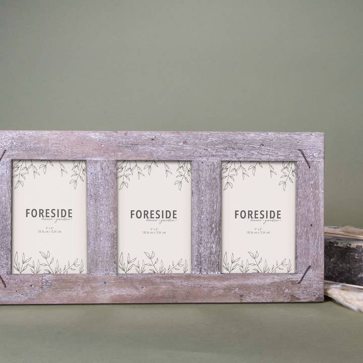 4x6 Three Photo Weathered Wood Picture Frame Nail Accents for wholesale by Foreside Home & Garden