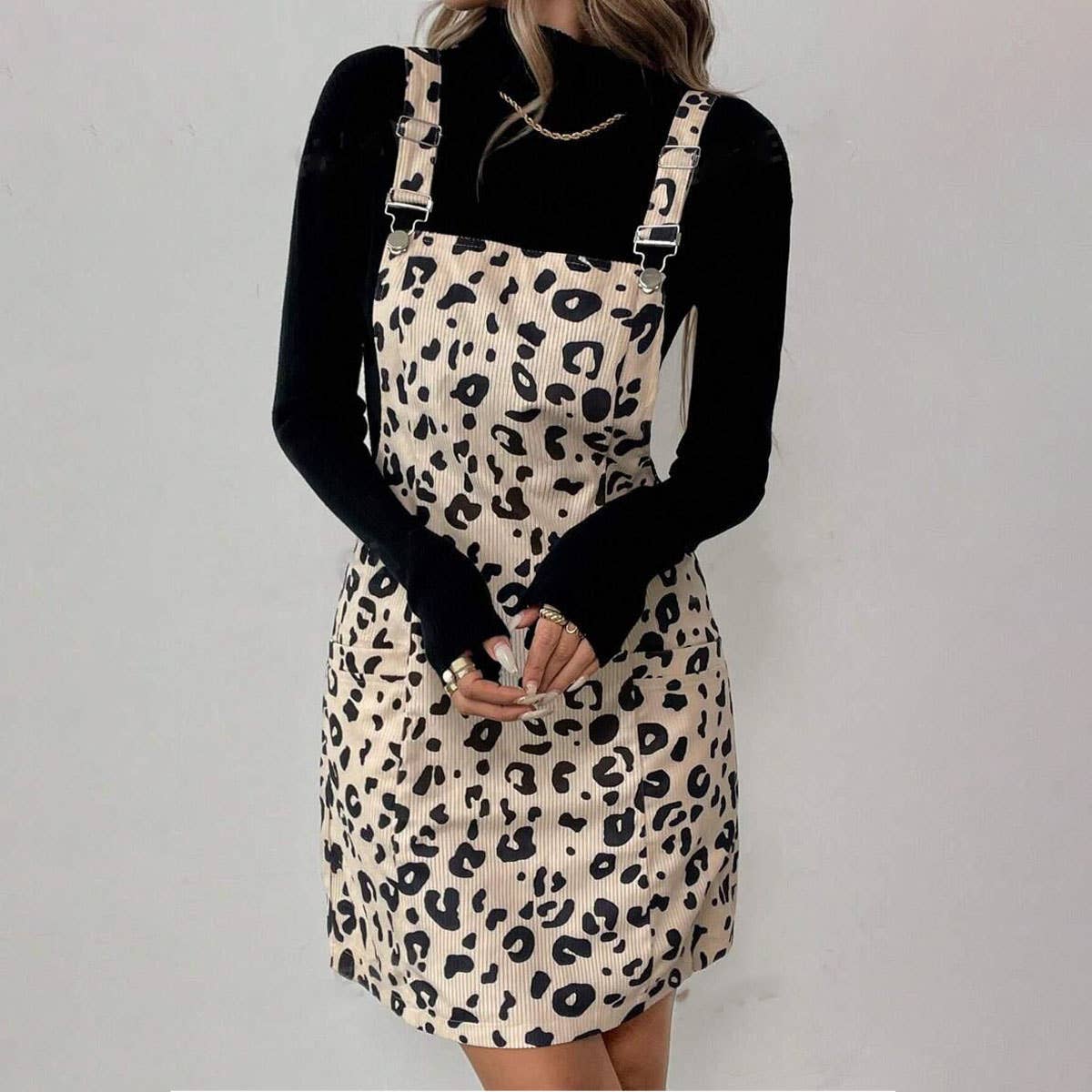 LEOPARD POCKET CASUAL ADJUSTABLE STRAP DRESS for wholesale on Faire0