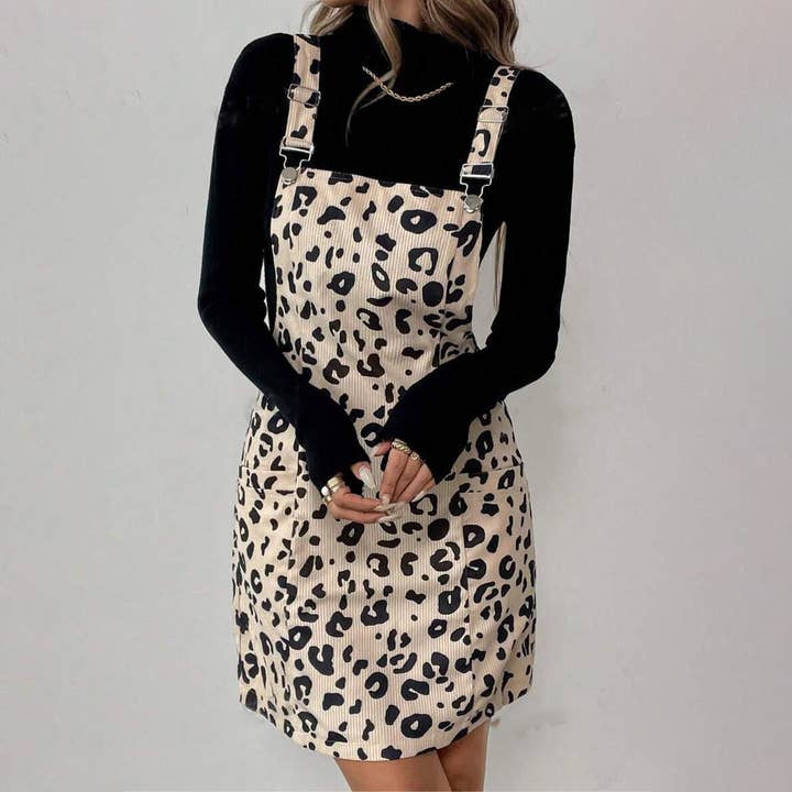 LEOPARD POCKET CASUAL ADJUSTABLE STRAP DRESS for wholesale by Lily Clothing