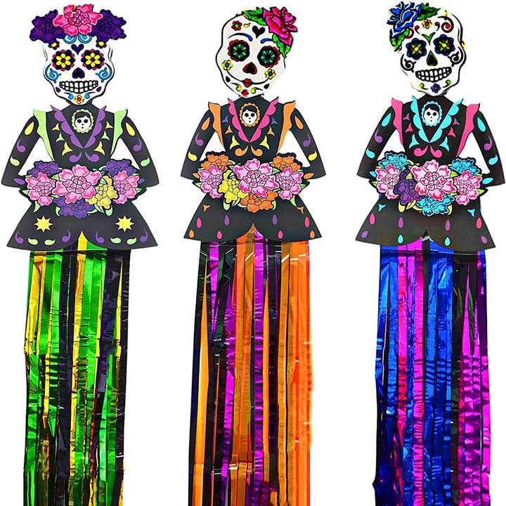 4E's Novelty - Wholesale Party Sign/Banner - 4E’s Novelty 3 Pack Day of the Dead Hanging Decorations 3ft 0