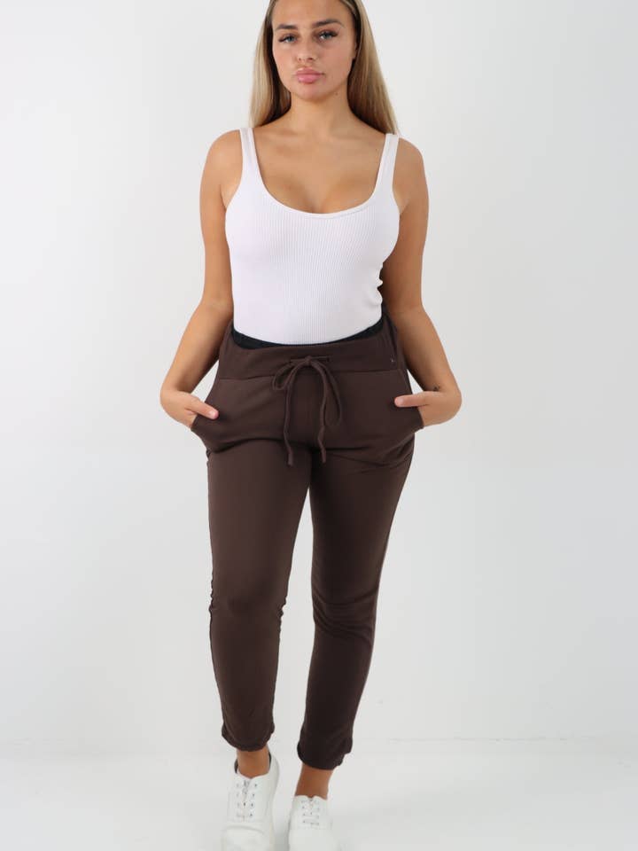 Italian Plain Basic Drawstring Magic Joggers for wholesale by Miss Bold