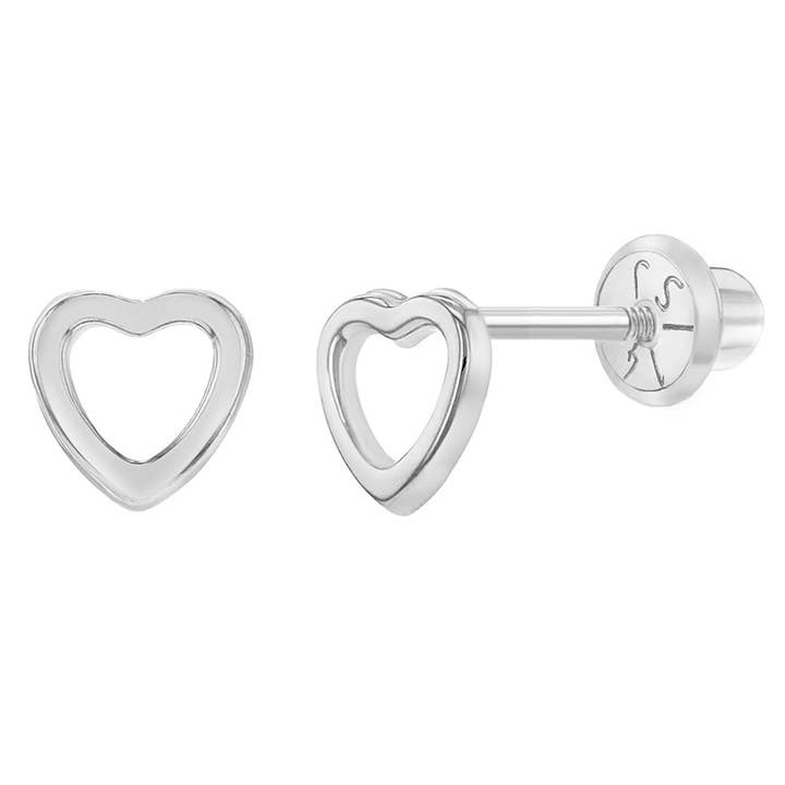 14k White Gold Tiny Open Heart Baby / Kids Earrings for wholesale by In Season Jewelry