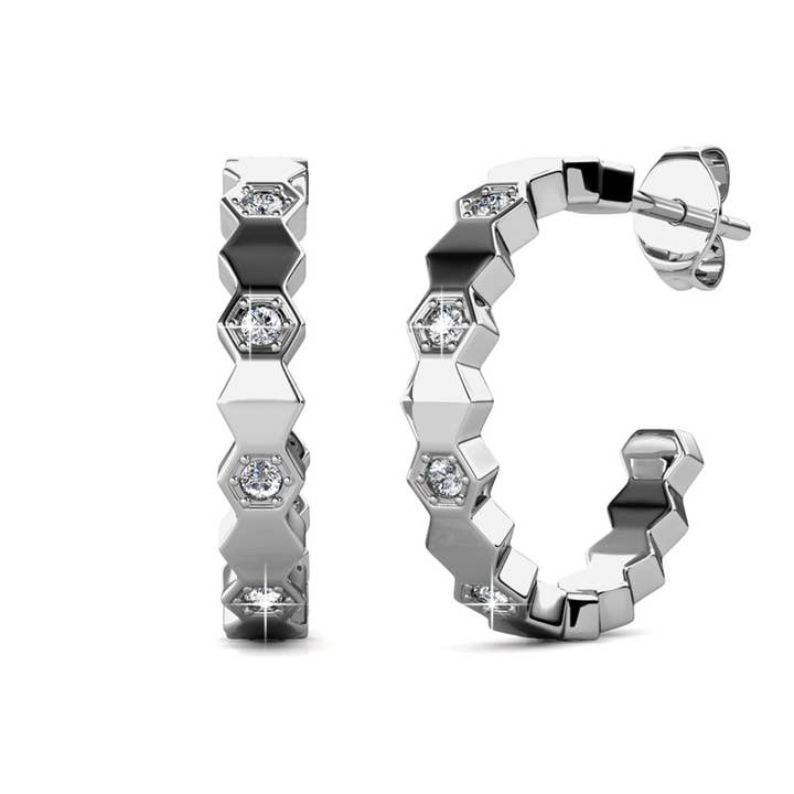Curved Earrings - Silver and Crystal for wholesale by CARALI / MYC Paris