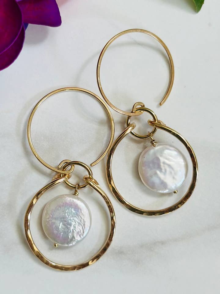 Lg oorbellen met gehamerde ronde druppels voor wholesale door noon designs