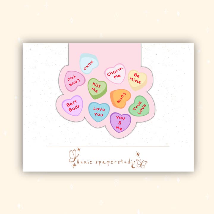 Conversation hearts magnetic bookmark for wholesale by Annie's paper studio
