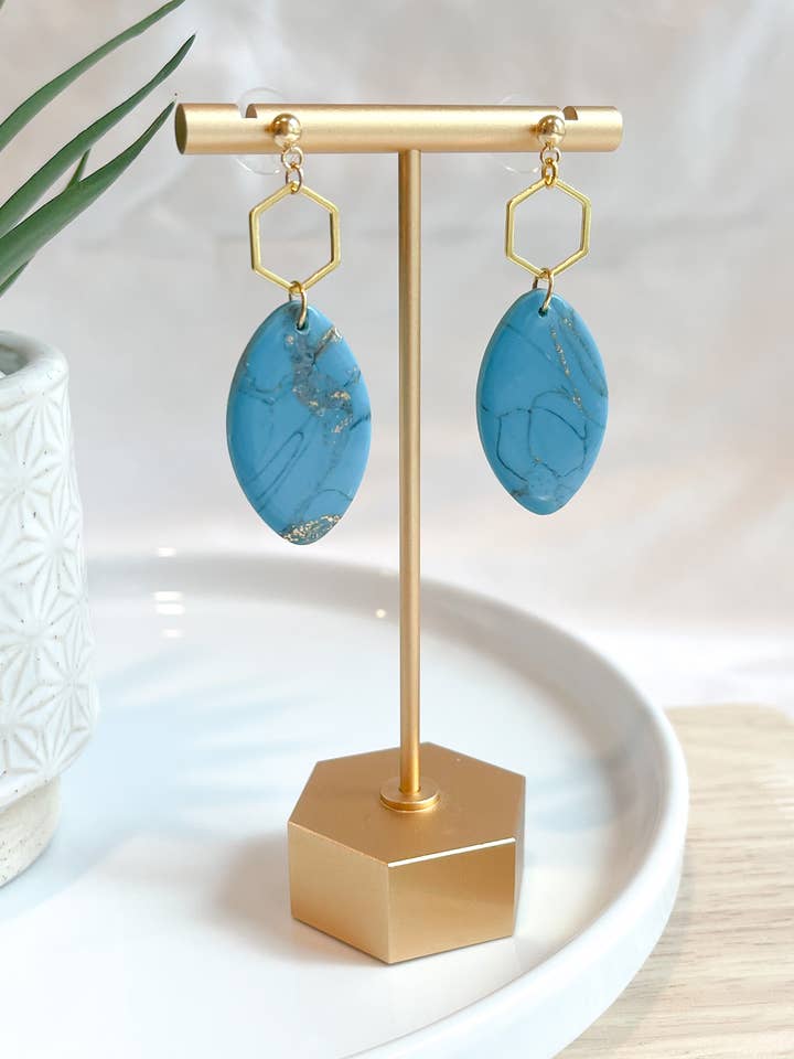 Brinco Barro | Turquesa Oval + Hexágono por atacado de Kush Life Designs