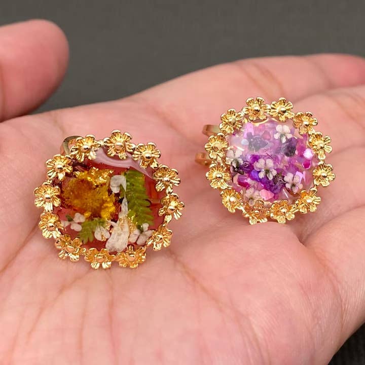 Dried Flowers 18K Gold-plated Adjustable Floral Ring - PDF for wholesale by Mio Queena
