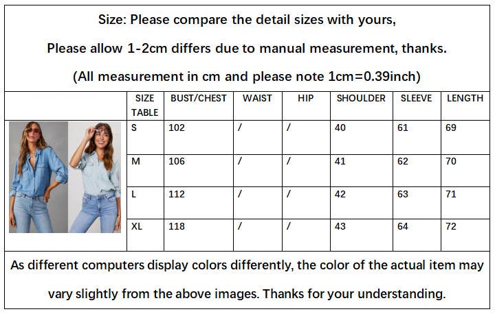 Hope & Sunshine – Camisa com botões no colarinho – Mulher por atacado – Camisa jeans casual feminina com botões10