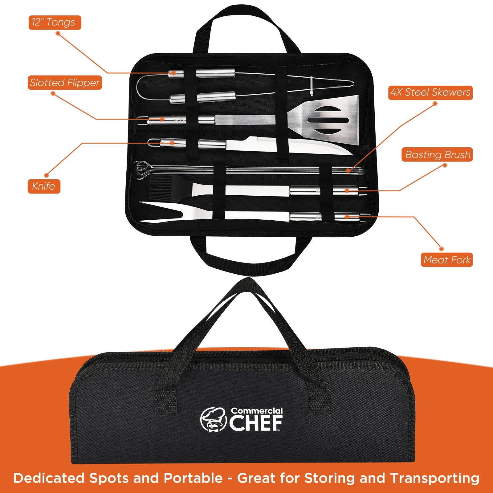 Primo Brands Group - Wholesale Outdoor Grill Tools - Commercial Chef 10 Piece Stainless Steel Barbeque Grill Acce5