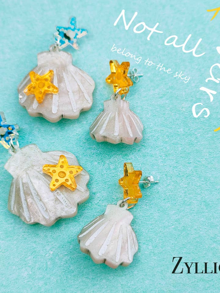 3D golvende zeeschelp acryl bengelen sterling zilveren oorbellen voor wholesale door Zyllion