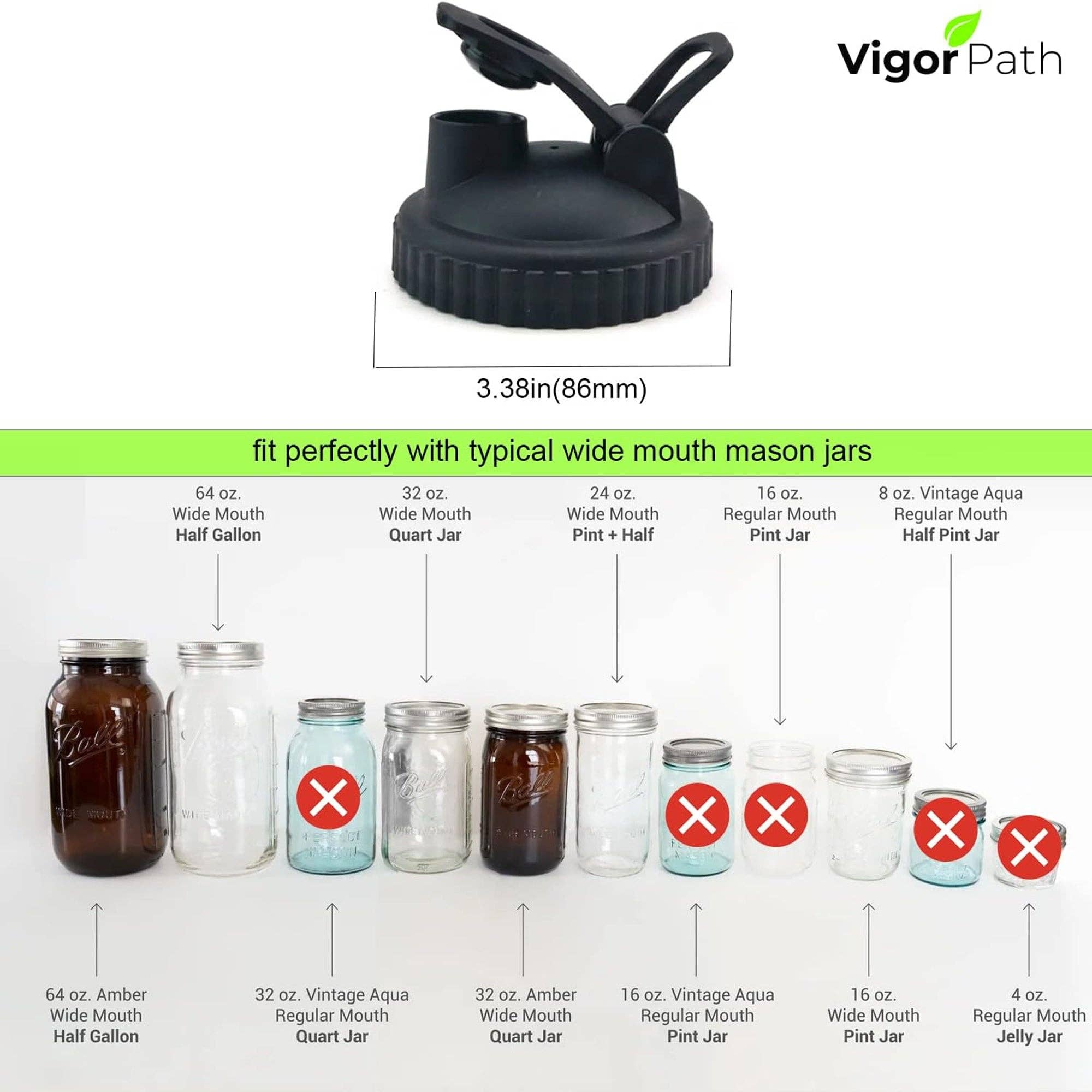Vigor Path – Großhandel Lebensmittelbehälter – 2er-Pack Weithals-Einmachdeckel mit Klappverschlüssen für Einmachgläser - Wiederverwendbar, auslaufsicher und ideal zum Ausgießen von Milch, Kaffee, Limonade und mehr (Gläser nicht enthalten) - Schwarz2