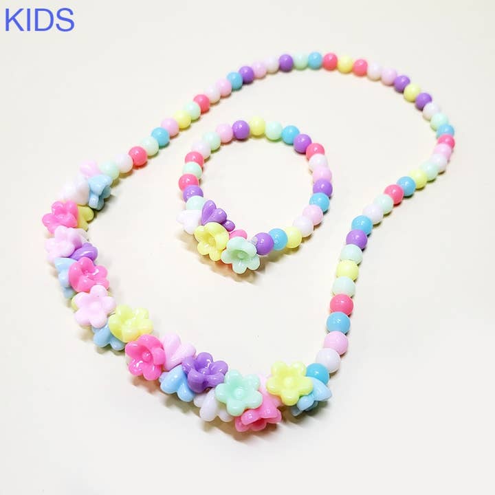 Assorted Color Kids Beaded Necklace and Bracelet Set for wholesale on Faire