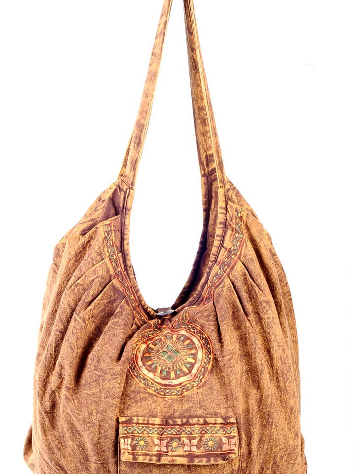 Light Brown Stonewashed Cotton Duffle | Embroidered for wholesale by Earth Divas