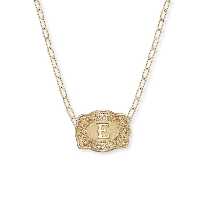 SpurWest Mini Belt Buckle Necklace (Initial) - Gold for wholesale on Faire18