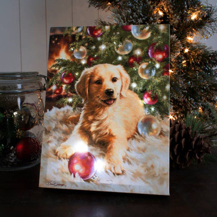 Glow Decor - Wholesale Christmas Decoration - Christmas Puppy 8x6 Lighted Tabletop Canvas