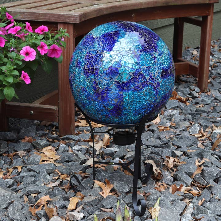 Deep Ocean Swirl Crackled Glass Gazing Globe - 10 in for wholesale by Sunnydaze Decor