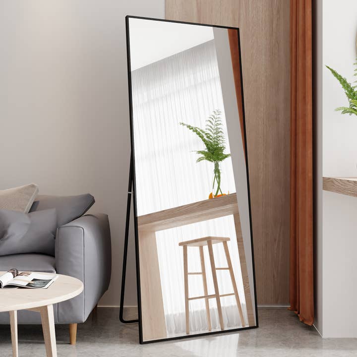 Tempered Mirror 71" x 32" Tall Full Length Mirror with Stand, Black Wall Mounting Full Body Mirror, Metal Frame Full-Length Mirror for Living Room, Bedroom for wholesale on Faire