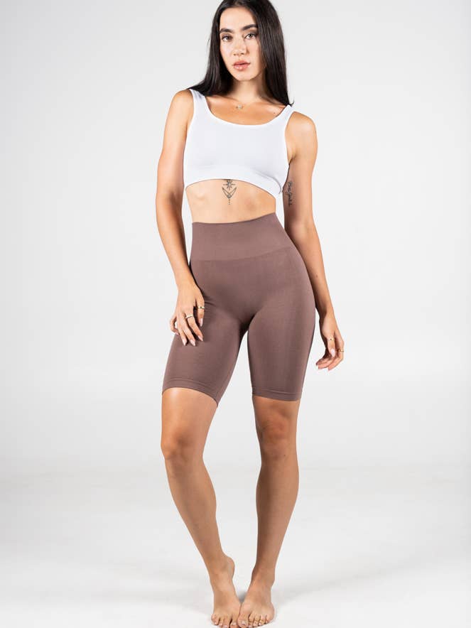 Bamboo Rib High Waisted Biker Shorts- CEBPY1001 for wholesale by C'est Moi Clothing Co