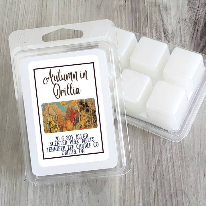 Autumn in Orillia 70 g de cire parfumée au soja à double coque blanche pour la vente par Jennifer Lee Candle Co