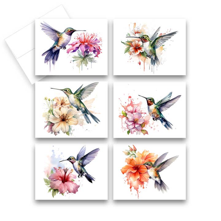 Assorted Hummingbird Greeting Cards, Set of 6, Blank Inside for wholesale by Aria Rae