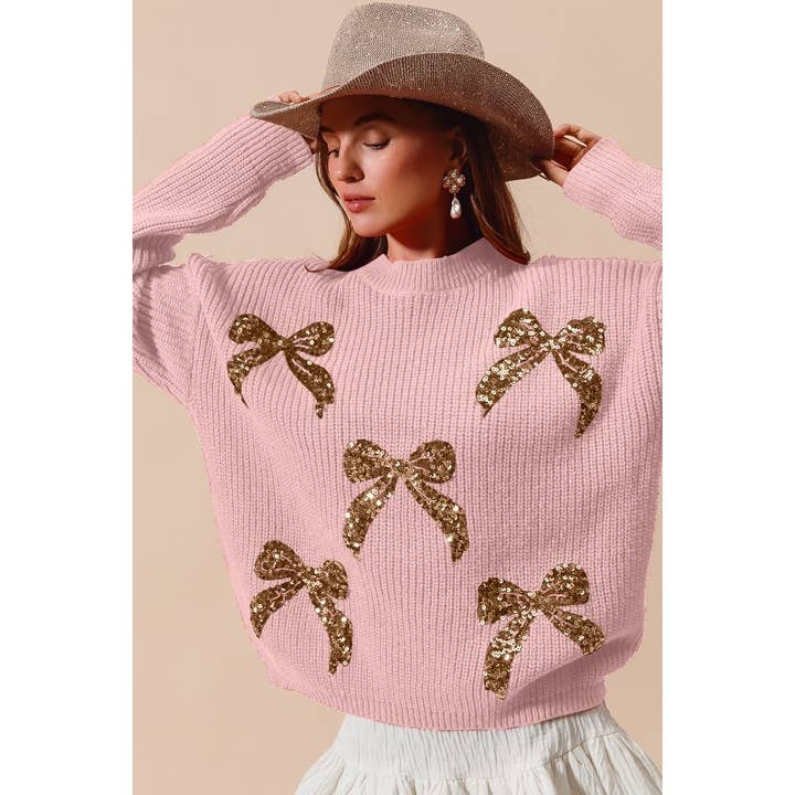 IVE - Wholesale Knit Sweater - Women's - All Over Ribbon Sequins Christmas Holiday Sweater2