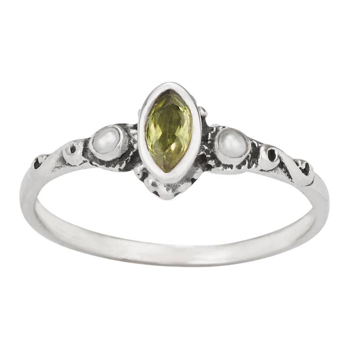 Tiger Mountain Jewelry - Wholesale Single Stone/Solitaire Ring - Peridot and Pearl Dots Sterling Silver Ring