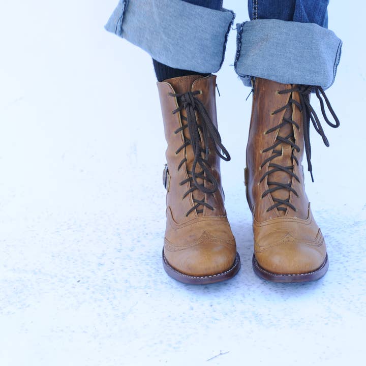 Atitlan Leather - Wholesale Combat/Military Boots - Women's - Light Brown Victorian Ankle Boots