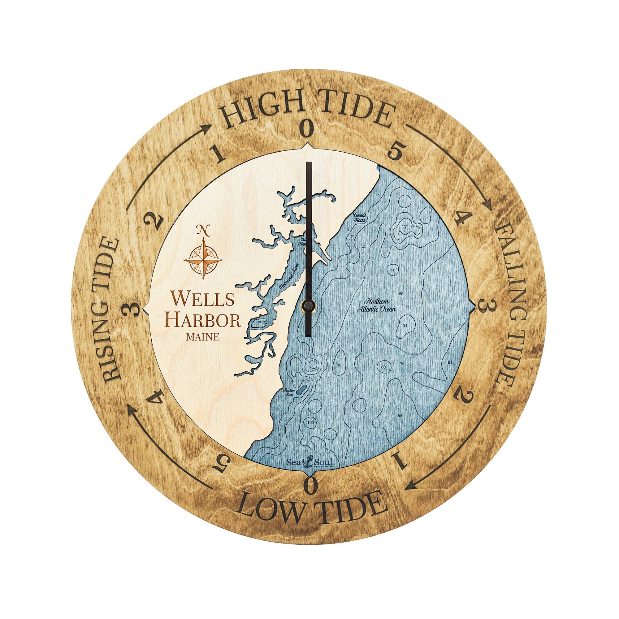 Sea & Soul Nautical Chart Art - Vente Horloges murales - Carte de profondeur d'eau de la côte du Maine135