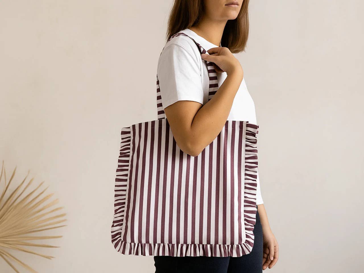 House of Kraft Jewelry & Accessories - Wholesale Tote Bag - Women's - Stripe Ruffle Tote | Canvas Tote Bag | Daily Canvas Tote7